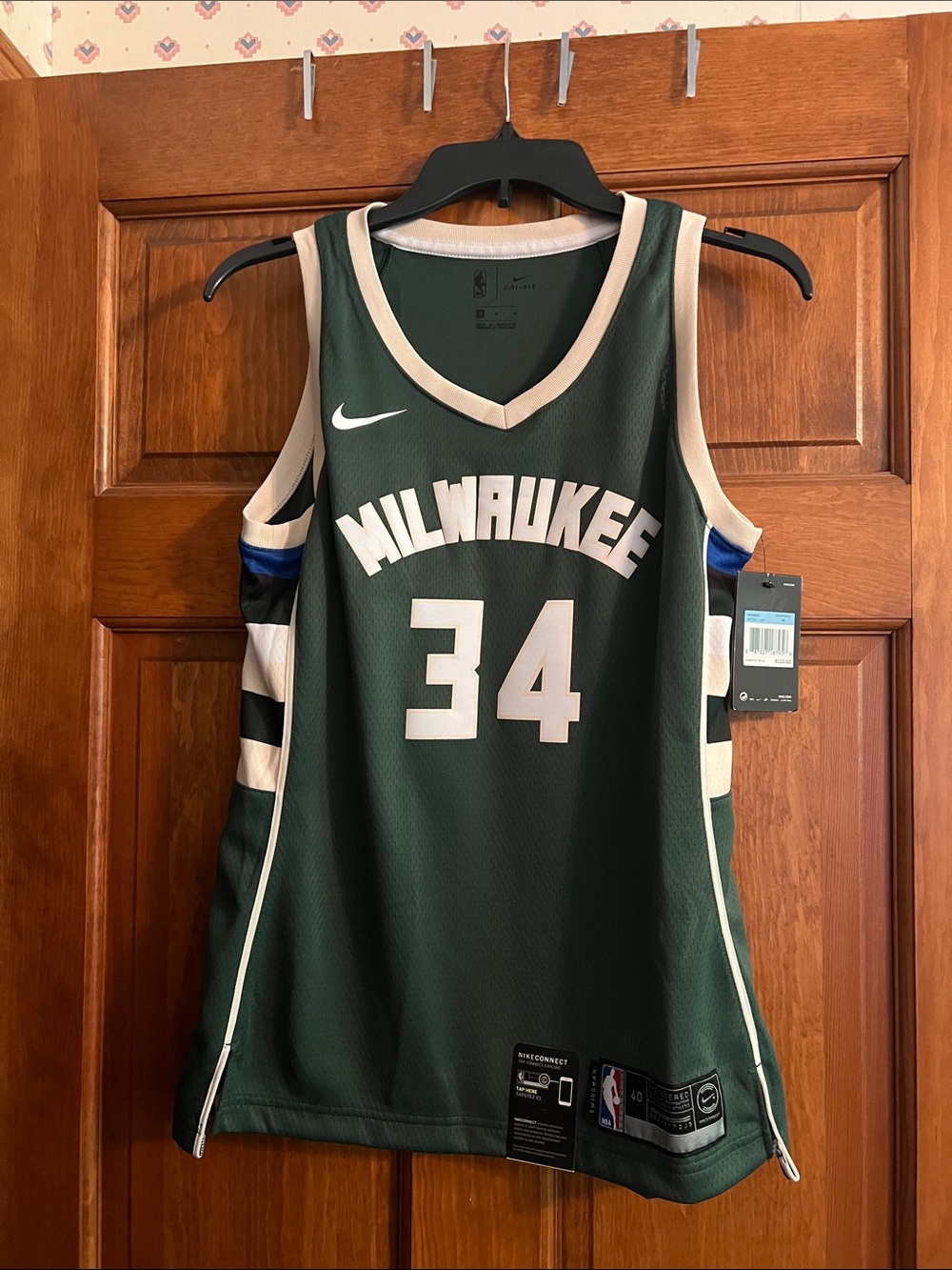 Nike Milwaukee Bucks #34 Giannis Antetokounmpo Dark Green and Cream Jersey